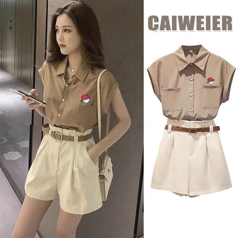 

2023 New Goods Women's Golf Dress Summer Polo Shirt Top+Short Skirt Set Versatile Golf Suits shorts Golf Dress