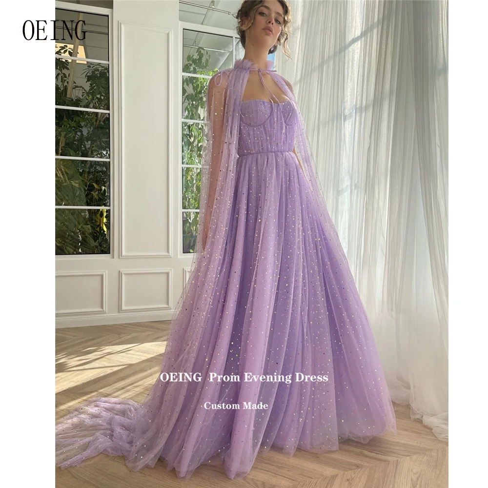 

OEING 2023 Sparkly Stars Lilac Tulle Evening Dresses With Tulle Jacket Sweetheart Prom Gowns Formal Pageant Dress Graduation