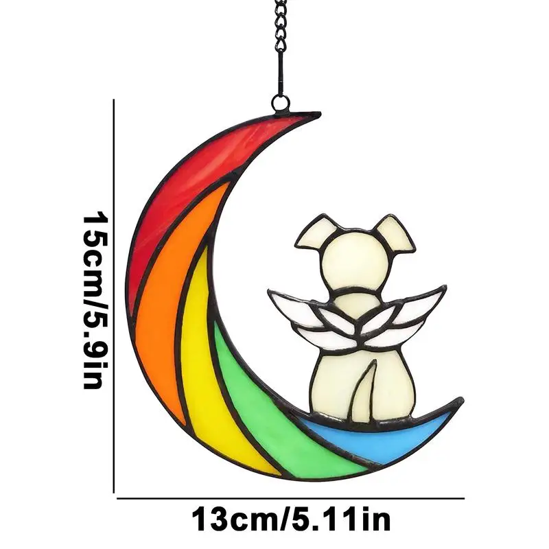 Витраж подвесная панель для окна собака на Луне подвесное украшение гостиной в