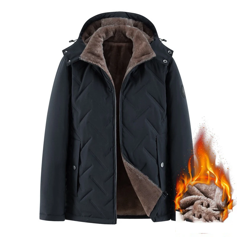 Winter Fleece Mens Parka Coat 2022 Brand New Zipper Thick Jackets with Removable Hood Fashion Casual Warm Windbreaker Erkek Mont
