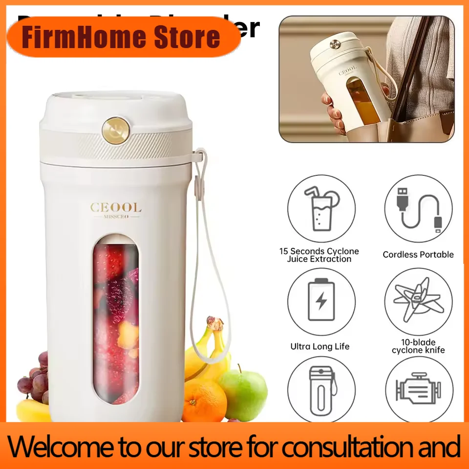 Фото Новый портативный электрический блендер FirmHome Store с 10 лезвиями, 350 мл, USB-зарядка, для смузи и фруктовых соков №1