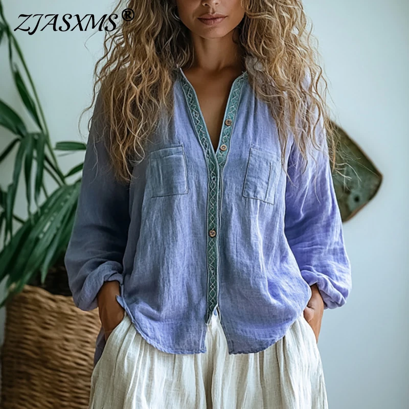 Винтажная рубашка в стиле Харадзюку с v-образным вырезом и пуговицами