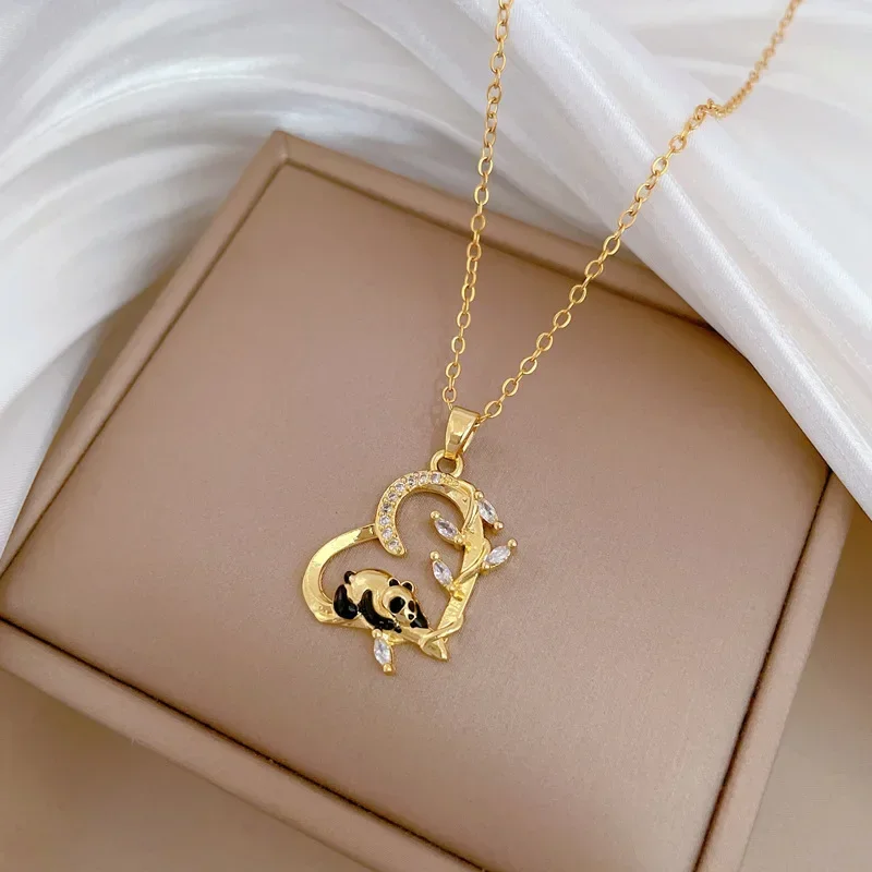 Модное ожерелье с кулоном в виде панды из бамбука любовью циркония для женщин и
