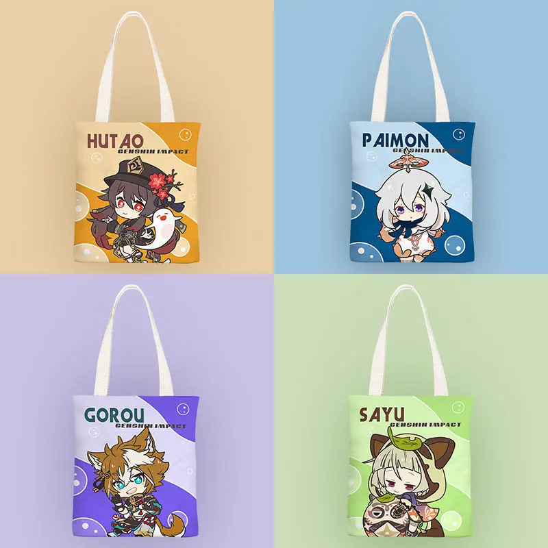 

Anime Genshin Impact Doujin Canvas Bag Hutao Paimon Yan Fei Kawaii Cosplay Women Shoulder Bags Casual Handbag Large Capacity