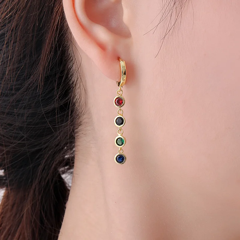 

16L Stainless Steel Jewelry Stylish Cubic Zirconia Long Earrings High Quality Metal Geometric Earrings For Women Accessories