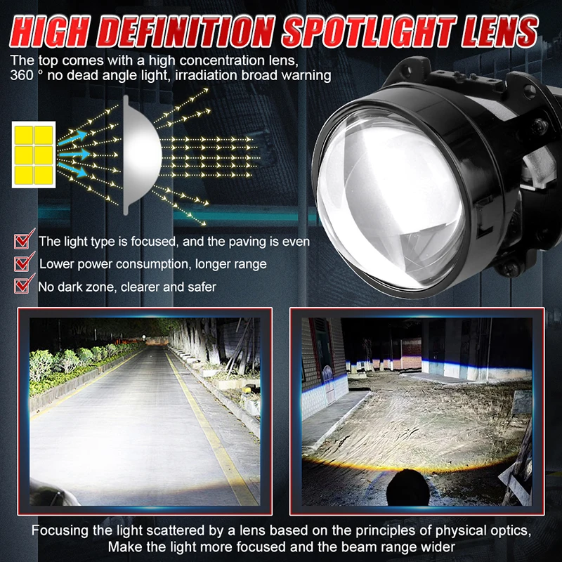 Фото 2,5-дюймовые Bi-LED линзы-проекторы для автомобильных фар H4 H7 9005 9006, лампы ближнего и дальнего света, 6000K, диоды, 160Вт, турбо-лампа для авто №2