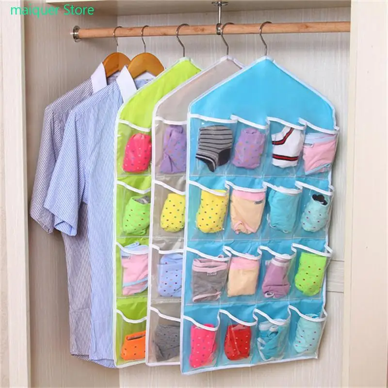 

16 Grids Foldable Wardrobe Hanging Bags Underpants Bras Socks Ties Hanger Organizer Door Hanger Closet Saving Space Storage Bag