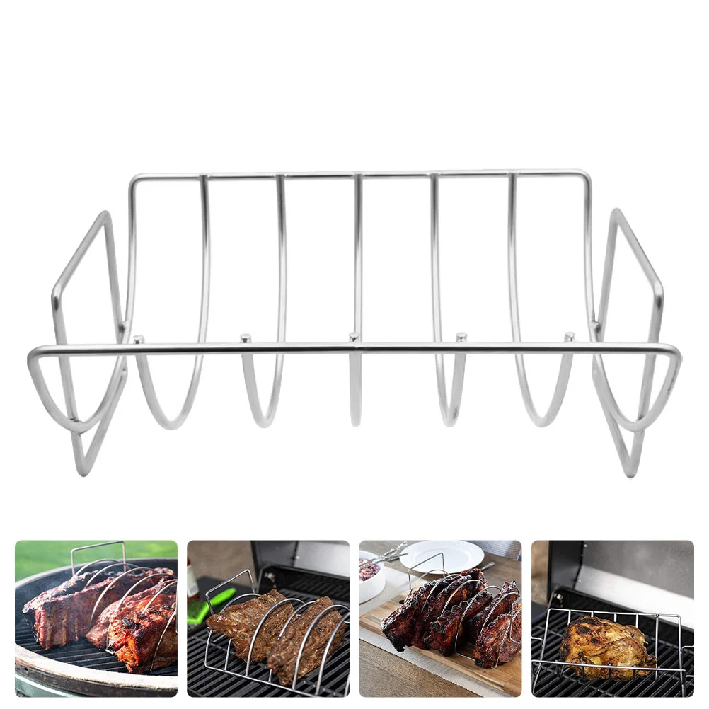 

1pc Creative Durable Portable Outdoor Iron Rib Rack Sturdy Steak Rack Outdoor Barbecue Rack