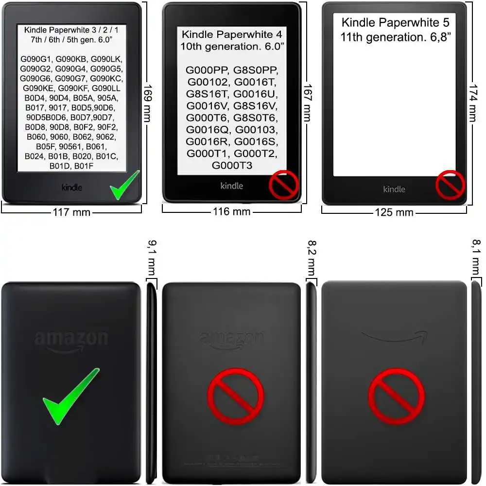 OcioDual Умный Магнитный Тонкий чехол для замены старых и Kindle Paperwhite Gen 9/8/7/6/5/4 черный |