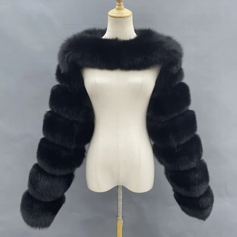 

Luxury Real Fox Fur Sleeves Coat Women Ladies Fashion Raccoon Fur Natural Two Sleeve New Arrival Short Furry Top Clothes Femme