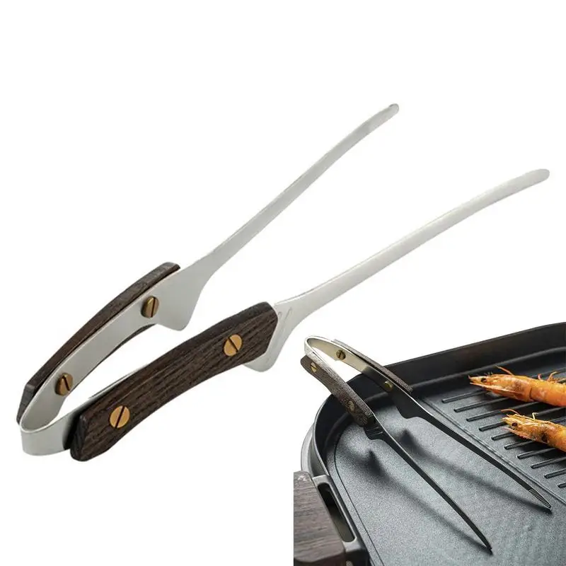 

Stainless Steel Grill Tongs Lightweight Rust Resistant BBQ Tools Food Tongs With Anti Scald Wood Handle For Cooking Home Kitchen
