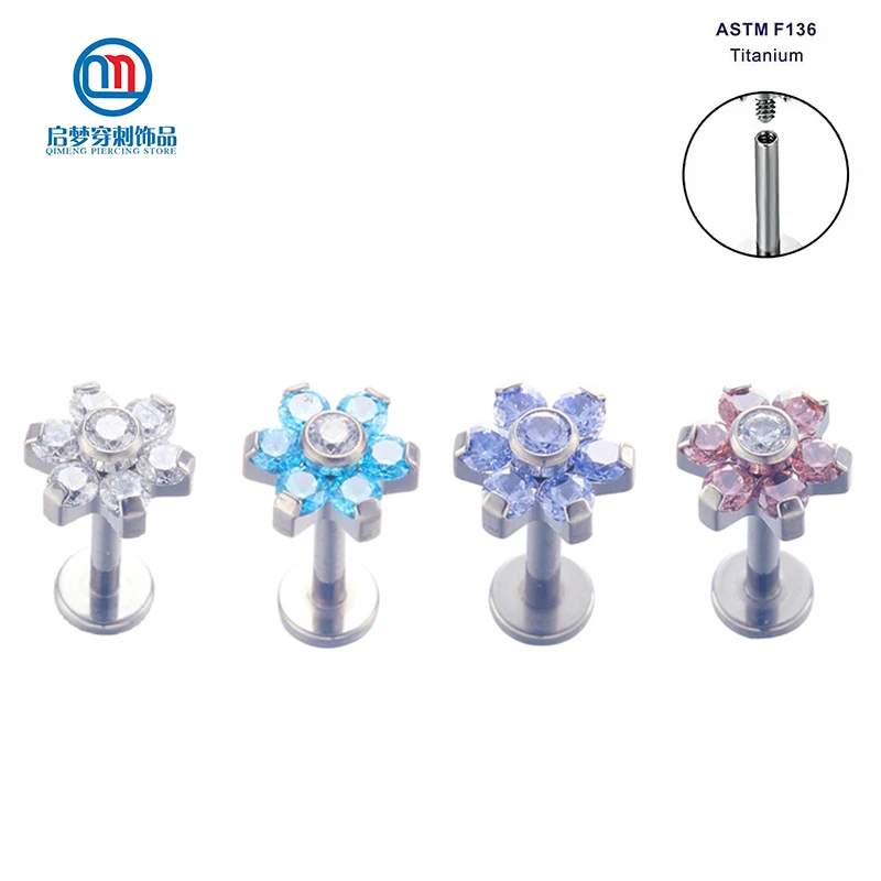 

ASTM F136 Titanium Internally Threaded Flower Labret Lip Ring Ear Cartilage Piercing Body Jewelry