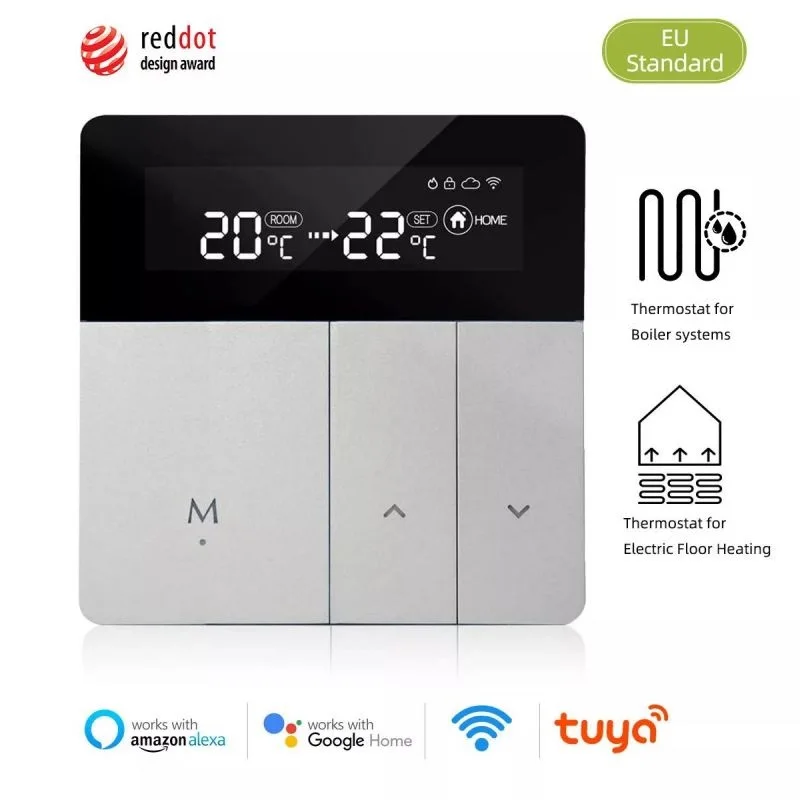 

EU Standard Silver Temperature Controller For Tuya APP Gas Boiler Electric Water Heating Smart WiFi Thermostat