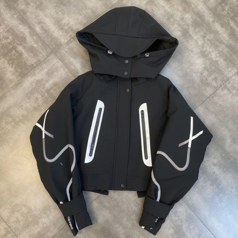

Fall 2022 Winter Long Sleeve Hooded Black Cotton Jacket Women Short Coat GC766