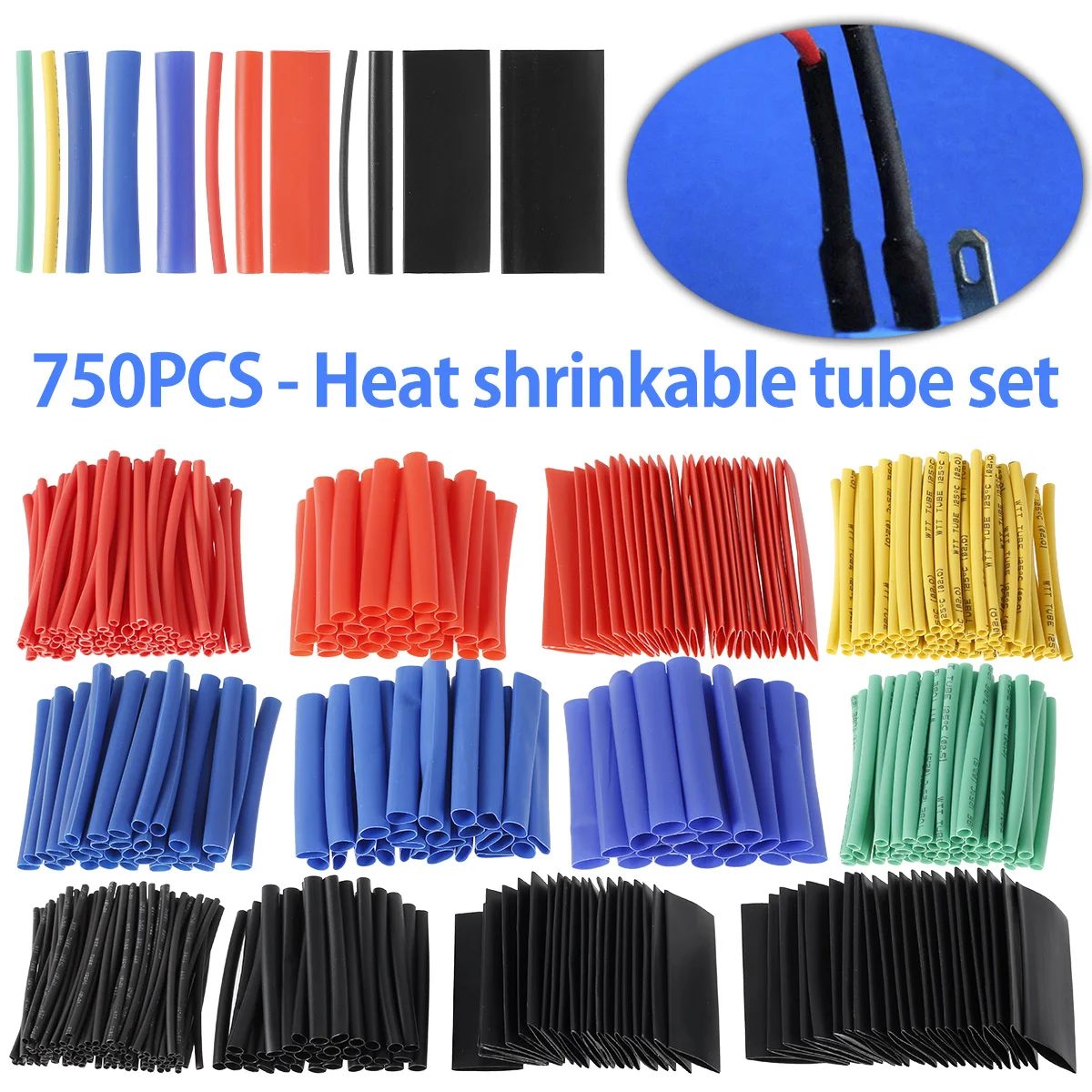 

Набор термоусадочных трубок 2:1, 750 шт., термоусадочные трубки для электроизоляции, цветные термоусадочные трубки для самостоятельного ежедн...