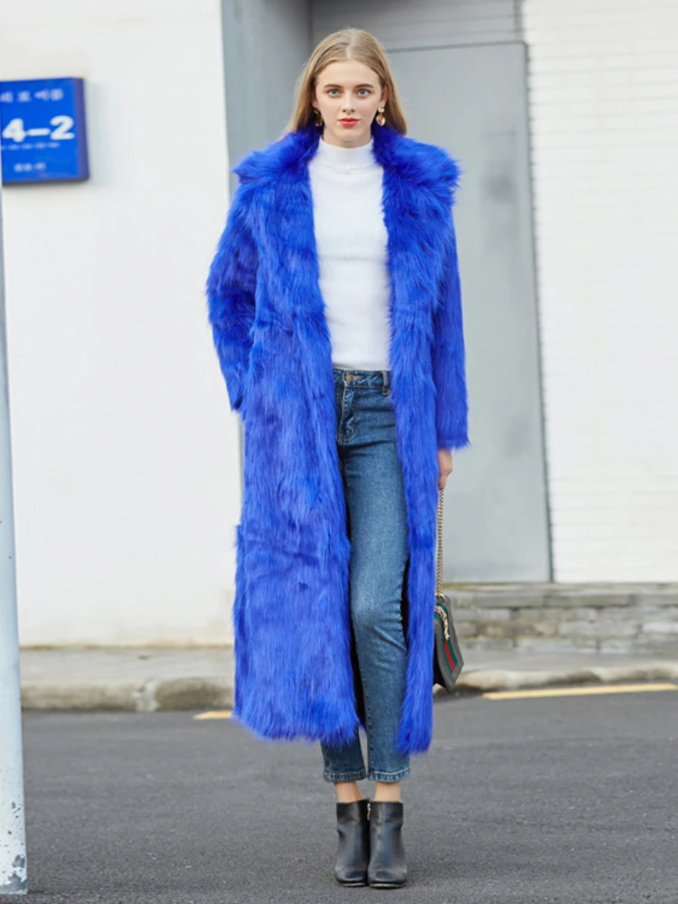 Elegant Luxury Faux Fox Fur Long Coat Women 2022 Winter Fashion Turn Down Collar Fluffy White Coats Ladies Furry Warm Fur Jacket