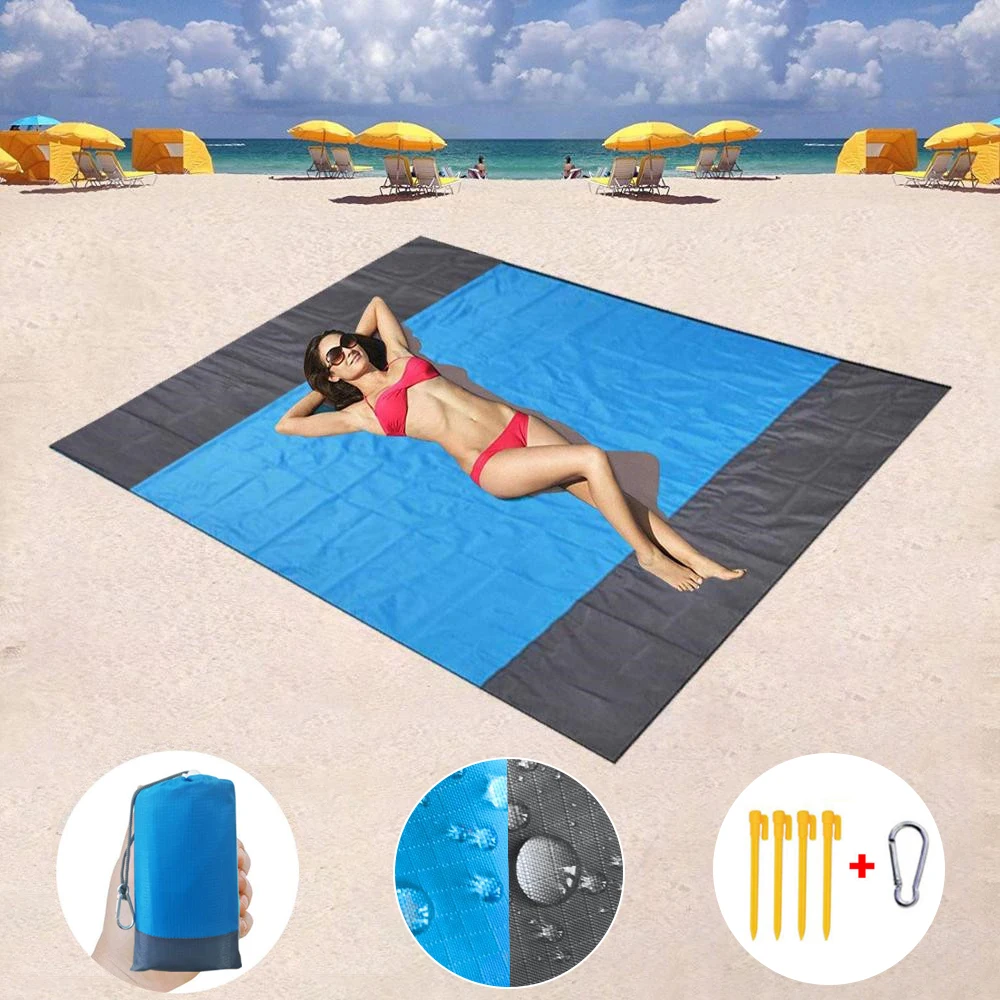 

200x210cm Pocket Picnic Waterproof Beach Mat Sand Free Blanket Camping Outdoor Picknick Tent Folding Cover Bedding