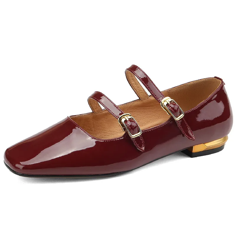

Dilalula Low Heels Women Genuine Leather Pumps Office Ladies Party Retro Elegant Wine Red Buckle Mary Janes Shoes Woman 2022