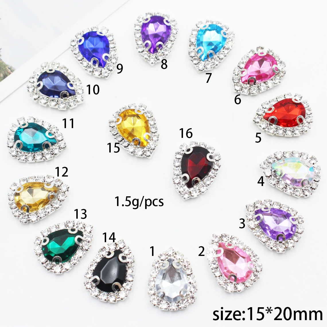 

New 5Pcs 15*20mm 4-Hole Sewing Metal Diy Jewelry Accessories Water Droplets Diamond Embellishment Wedding Handwork Decoration