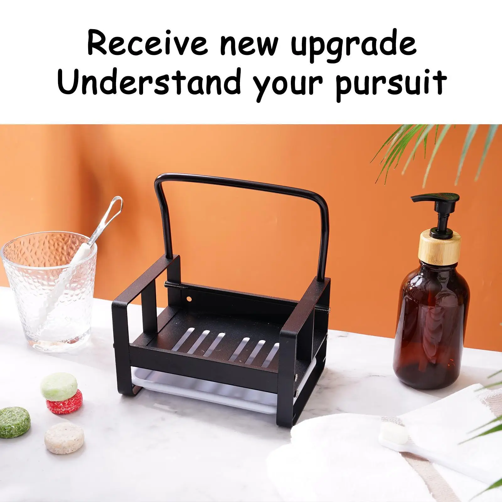 

Space Aluminum Large Sponge Holder Kitchen Sink Caddy Storage Rack Rack Brush With Tray Soap Cleaning Stand Organizer Drain L0w3