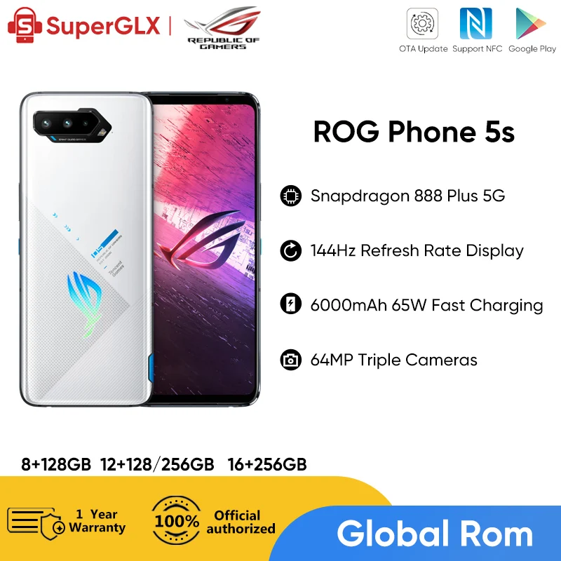 Original Asus ROG Phone 5S 5G Gaming Phone 6.78 144Hz Display Snapdragon 888 Plus 6000mAh Fast Charging 65W ROG 5S Smartphone