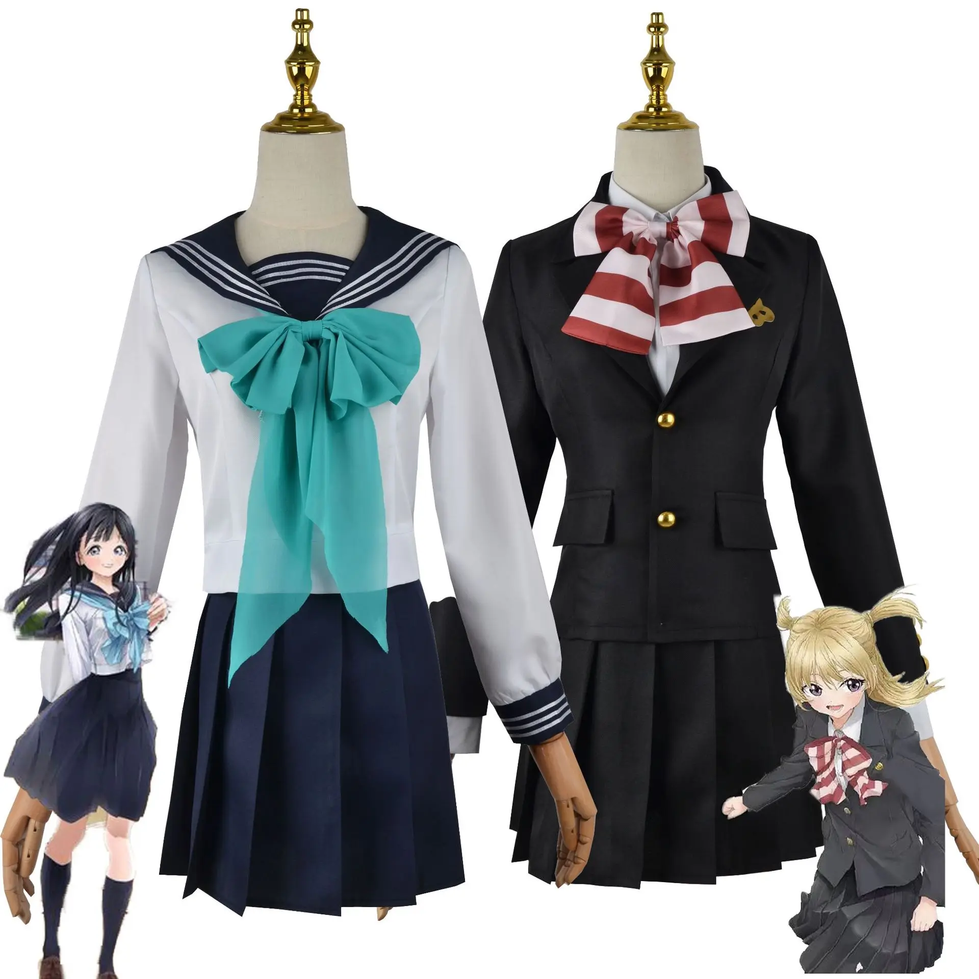 Купи Asuka's Sailor Suit Girl JK Uniform Long Sleeve Student School Uniform Pleated Skirt Top Set Anime Cosplay Costume за 1,418 рублей в магазине AliExpress