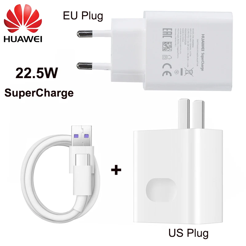 

Суперзарядное устройство Huawei 22,5 Вт с вилкой Стандарта ЕС и США, кабель типа C для Huawei P20 P30 Lite Pro P9 P10 P40 Mate 30 20 RS Pro 10 Nova 5i 5A 5T 6