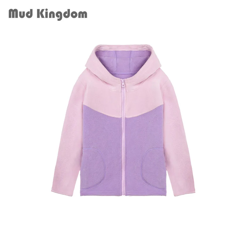 

Mudkingdom Girls Boys Fleece Jacket with Hood Zip Up Hoodie Patchwork Autumn Winter Coat Lightweight Warm Outerwear Kids Clothes