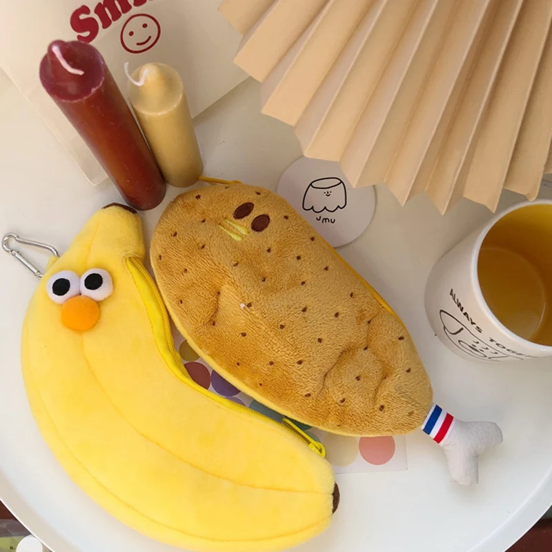 Забавный плюшевый чехол-карандаш с банановым барабаном канцелярская сумка для
