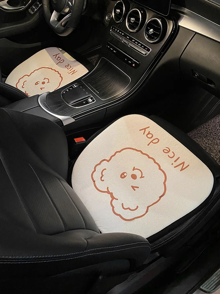 New Arrival Four Seasons Universal Cotton Linen Fashion Cartoon Three Pieces Car Protective Seat Cushion Cover