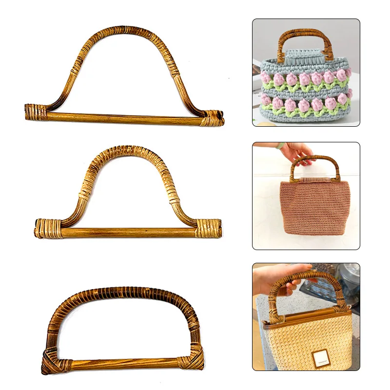 

New Diy Hand Made Bag Handle D Shape Handbags Parts Wood Bamboo Strap Replacement Bag Accessories Weaving Decoration