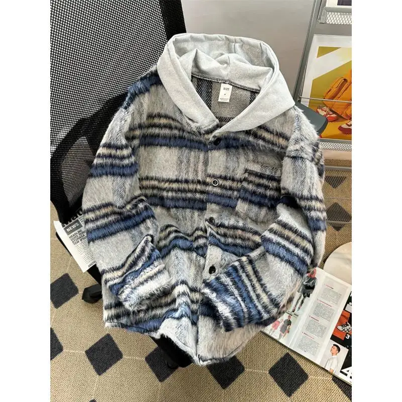 Женская винтажная рубашка с длинным рукавом в клетку большого размера на осень и