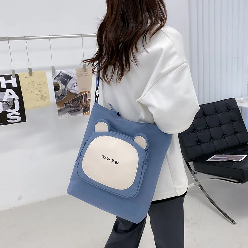 

New Solid Color Nylon Women Shoulder Bags Student Bag Female Large Capacity Leisure Travel Handbag Teenager Student Book Bag