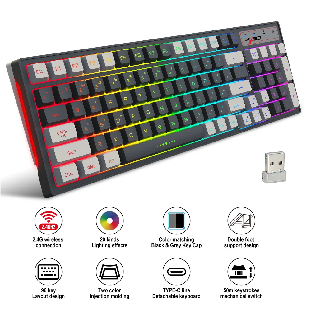 

2.4G Wireless Gamer Keyboard PBT Keycaps 96 Keys Minimalism Type C mini RGB Backlight Gaming Keyboard Клавиатура для дома и офиса