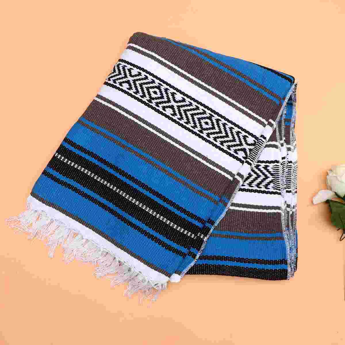 

1 pc Mexican Blanket Blended Multifunction Decorative Colored Yoga Mat Woven Blanket Serape for Car Bedroom Sofa