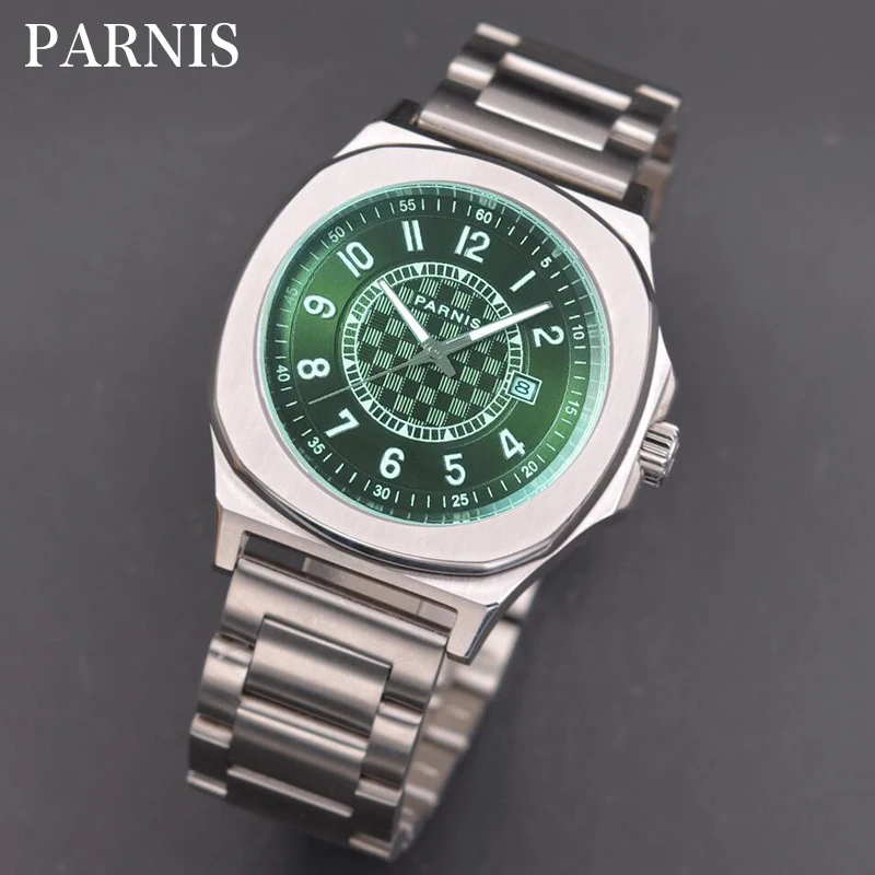 

Parnis 42mm Green Dial Mechanical Automatic Men Watches Sapphire Glass Miyota 8215 Movement Wristwatch Stainless Steel Watch Man