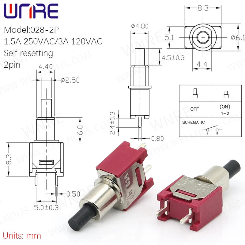 ły przełącznik kołyskowy 028-2P sprzęt gospodarstwa domowego akcesoria do modyfikacji samochodu przycisk resetowania 2pin naciśnij huśtawkę