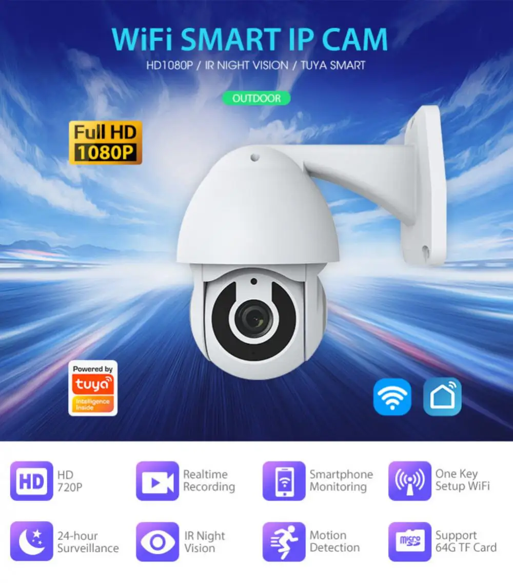

TUYA 1080P PTZ Wifi IP Camera Outdoor 4X Digital Zoom AI Human Detect Wireless Camera H.265 P2P Audio 2MP Security CCTV Camera