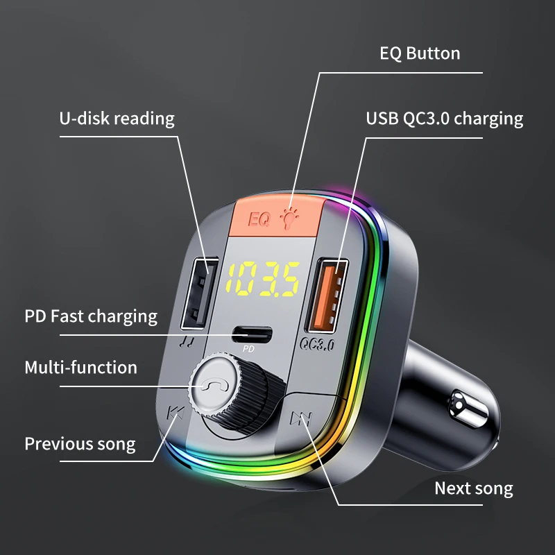 Автомобильный комплект громкой связи Bluetooth 5 0 FM-трансмиттер радиомодулятор QC3.0