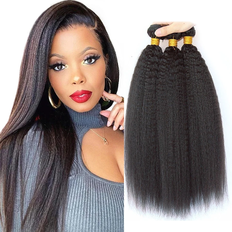 

Kinky Straight Bundles 30 inch Human Hair Bundles Brazilian Hair Weave Bundles 3 4 Bundles Deal Coarse Yaki Remy Hair Extensions