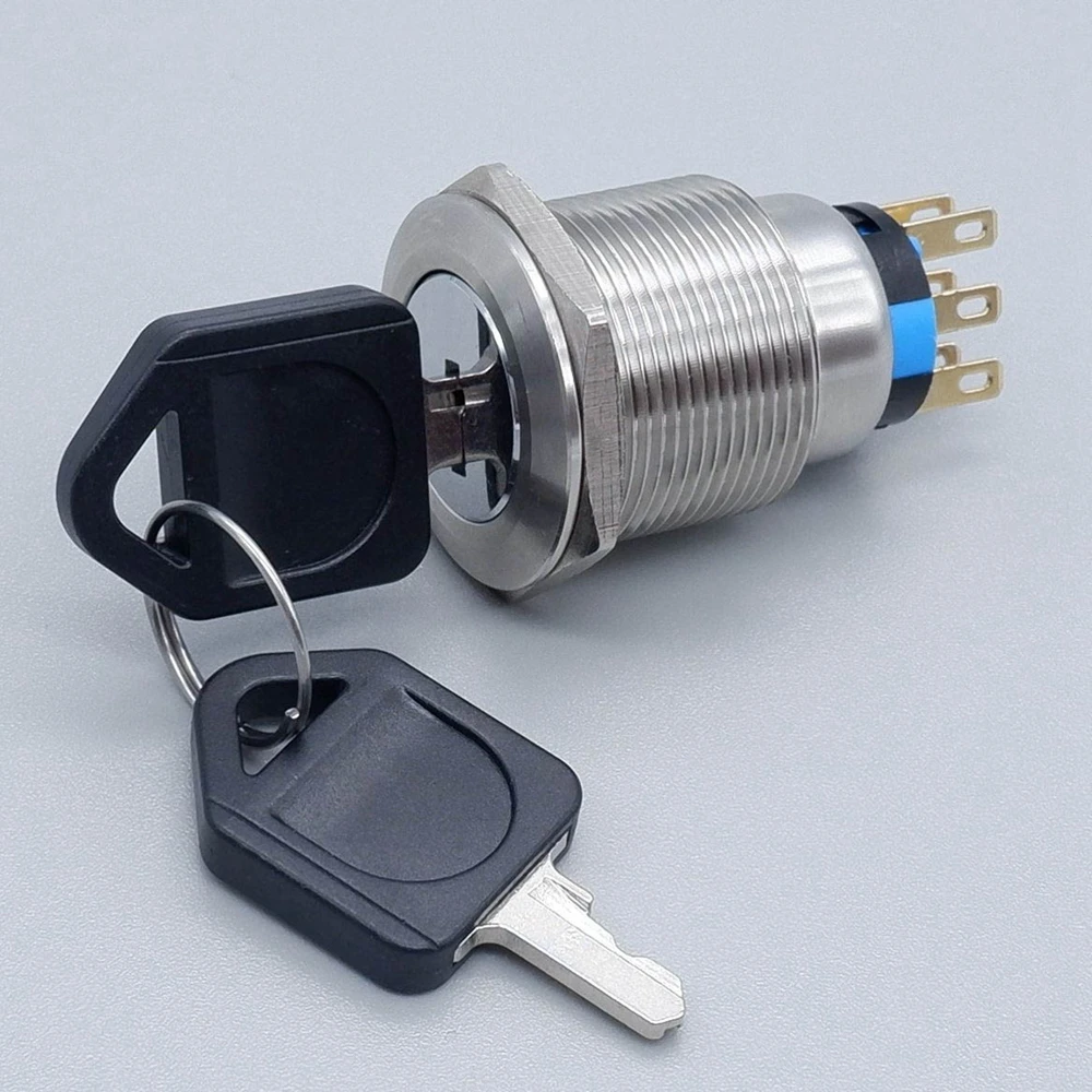 

22mm Metal Selector Key Switch 2/3 Position Stainless Steel Self-locking Fixation Knob Switch Waterproof Button with Key 1NO1NC