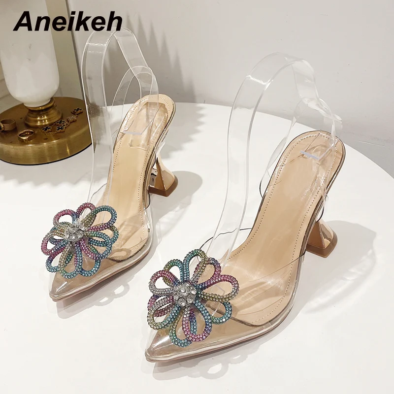 

Женские туфли на высоком каблуке Aneikeh, летние пикантные модные туфли-лодочки с кристаллами и бантом-бабочкой, блестящие туфли с острым носко...