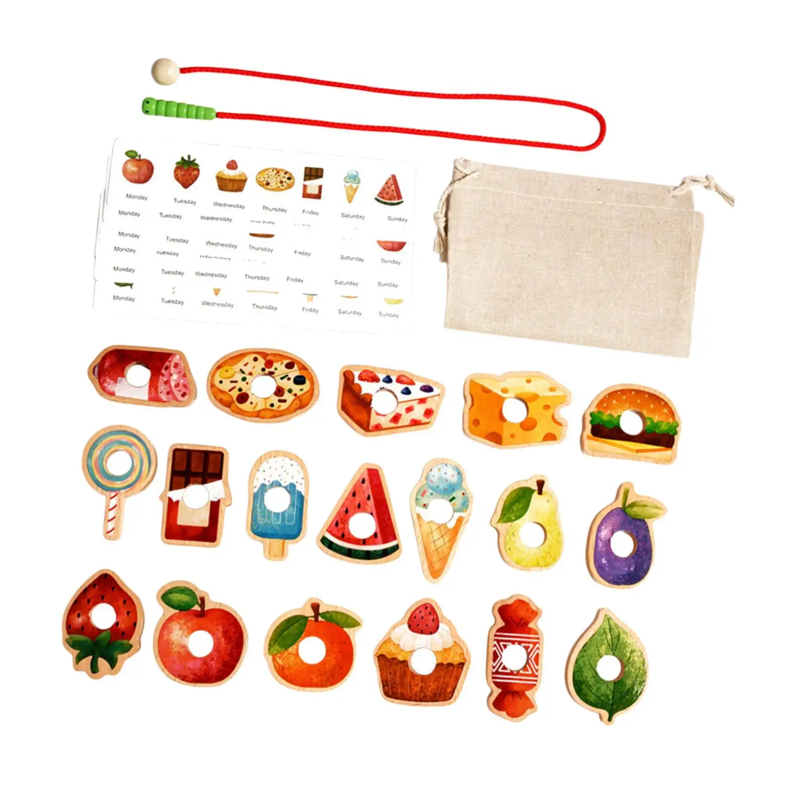 Wooden Lacing Beads Motor Skills Toys Food Fruit Toy Early Educational Threading for Boys Girls Baby