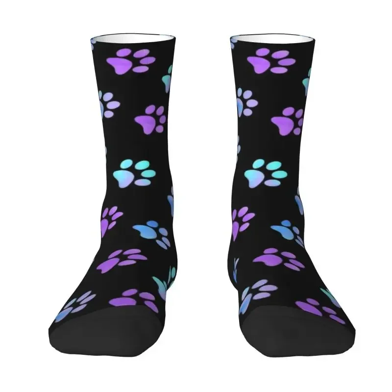

Blue Purple Galaxy Paw Dress Socks for Men Women Warm Fashion Animal Pet Crew Socks