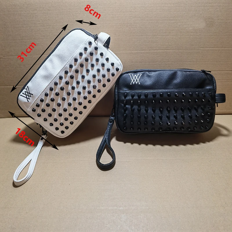 

Korean Golf Bag Fashion Trend Rivet Storage Bag Men and Women PU Lychee Pattern Handbag Unisex Golf Pouch 골프백