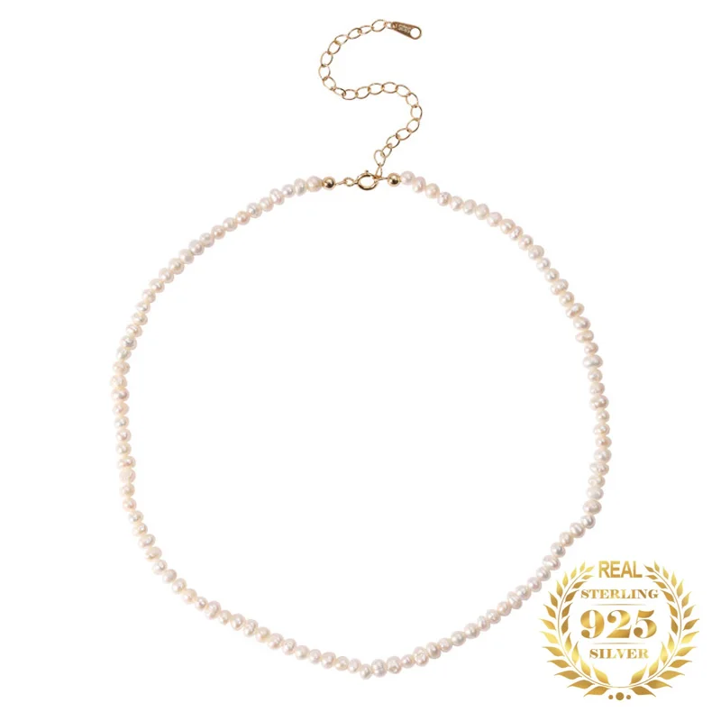 

2022 Fashion Baroque Pearl Choker Necklace 925 Silver 18K Gold Natural Pearl Necklace Jewelry For Women