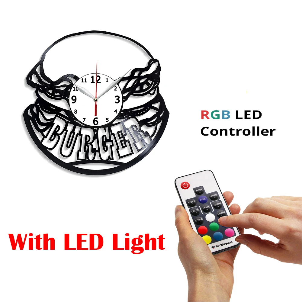 

Настенные часы с виниловой пластиной в виде бургеров, кухонный декор для фаст-фуда, настенные часы с изображением пищи, подарок для нее, для кухни, 12 дюймов