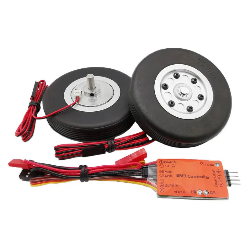 1Set Electric Brake Wheel + EMB Controller 50mm 55mm 60mm 65mm 70mm Rubber Tire with 4/5mm Axle ABS System for Turbojet Airplane