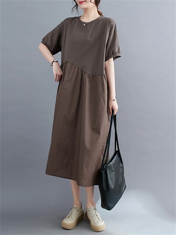 Женское Хлопковое платье с коротким рукавом черное винтажное свободное средней