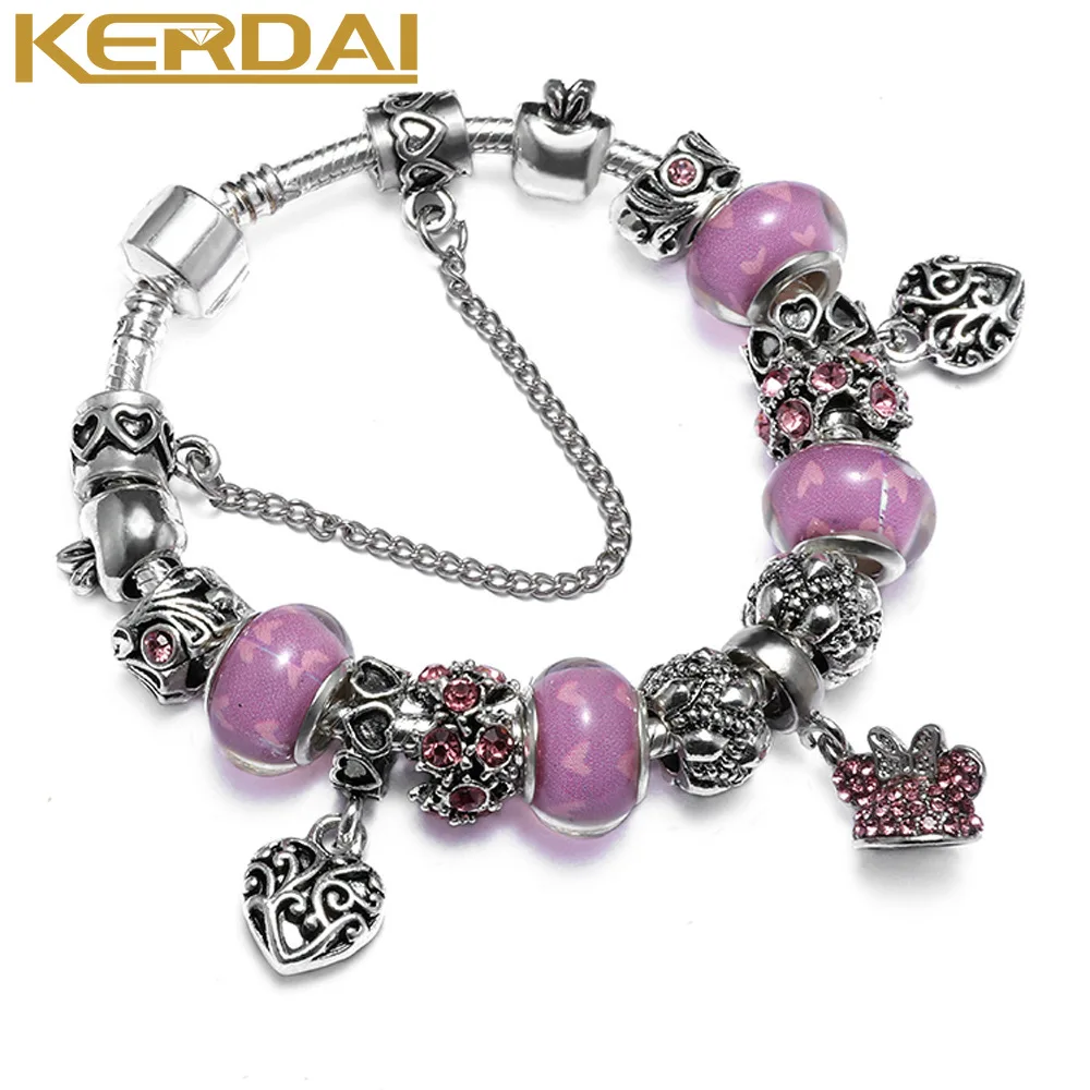

DIY Deep Blue Rhinestone Pink Hollow Heart Crown Shaped Beaded Bracelets for Women Girls Bohemia Jewelry